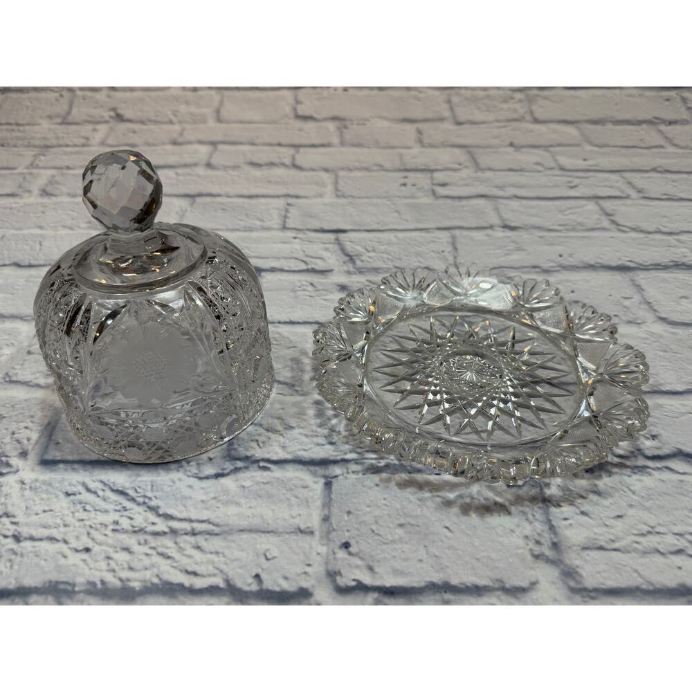 1920s Domed Pressed Glass Butter Cheese Serving Dish ornate clear antique